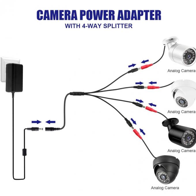 1 a 4 vías 1 Hembra a 4 Hombre 5.5x2.1 mm Cable de distribución de alimentación continua para cámara de CCTV LED 5