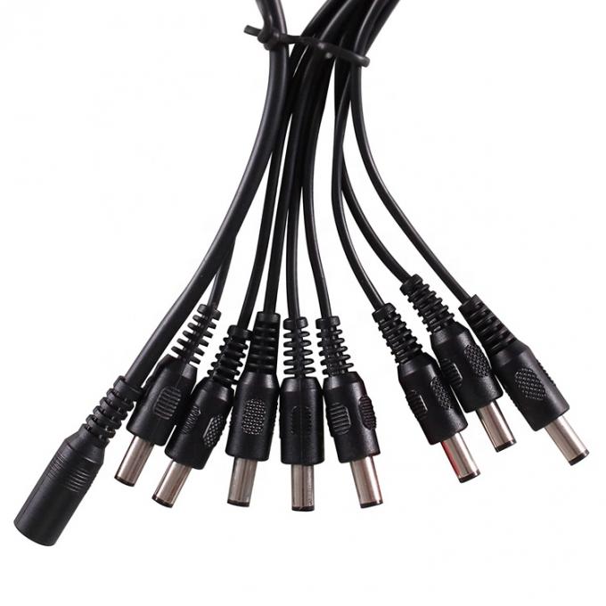 1 a 8 vías 1 Hembra a 8 Hombre 5.5x2.1 mm Cable de distribución de suministro de energía CC para cámara de circuito cerrado LED 5
