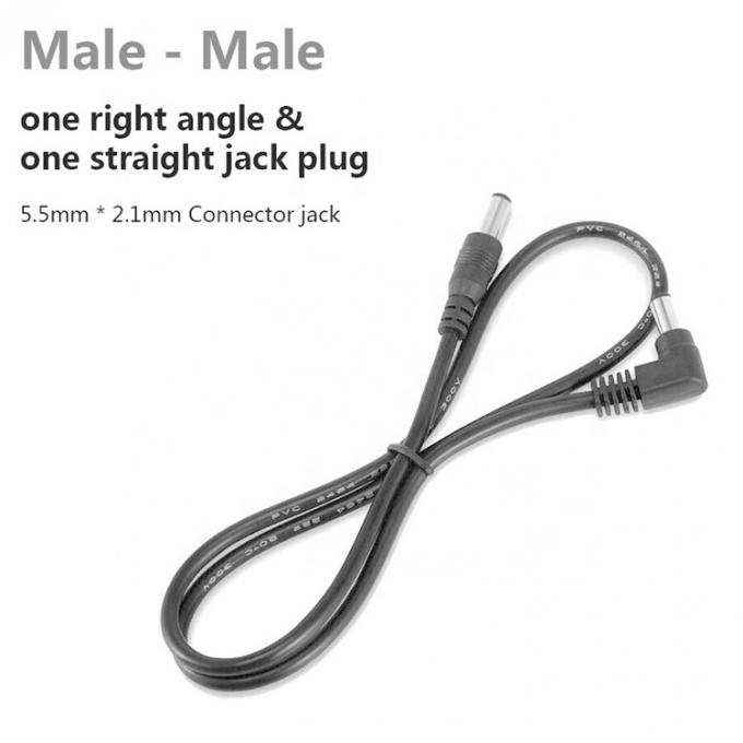 Ángulo recto de 90 grados de macho a macho recto 5.5x2.1mm Jack de barril Cable de extensión de energía DC 3