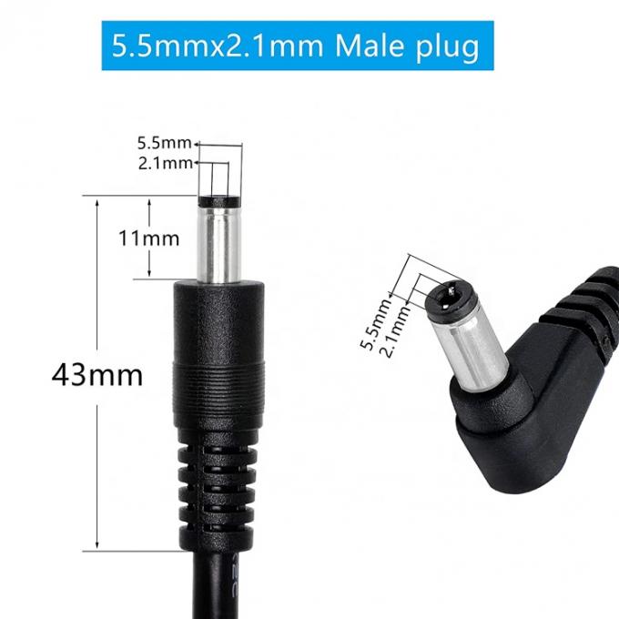 Ángulo recto de 90 grados de macho a macho recto 5.5x2.1mm Jack de barril Cable de extensión de energía DC 2