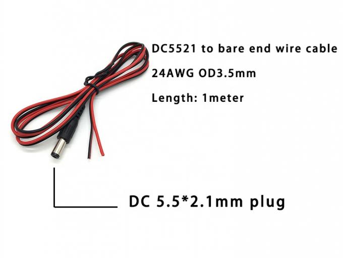 Rojo Negro DC Hombre 5.5x2.1mm Barril Jack a despojado Abierto Desnudo Fin de alambre de lata 1