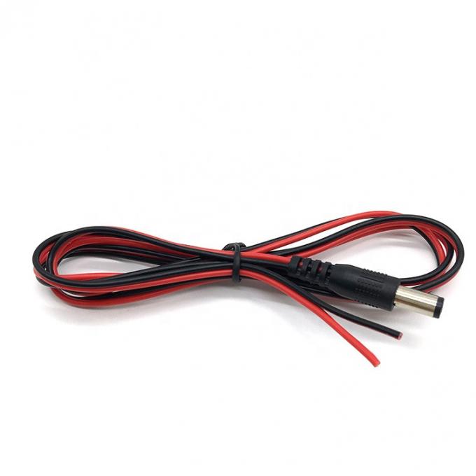 Rojo Negro DC Hombre 5.5x2.1mm Barril Jack a despojado Abierto Desnudo Fin de alambre de lata 5