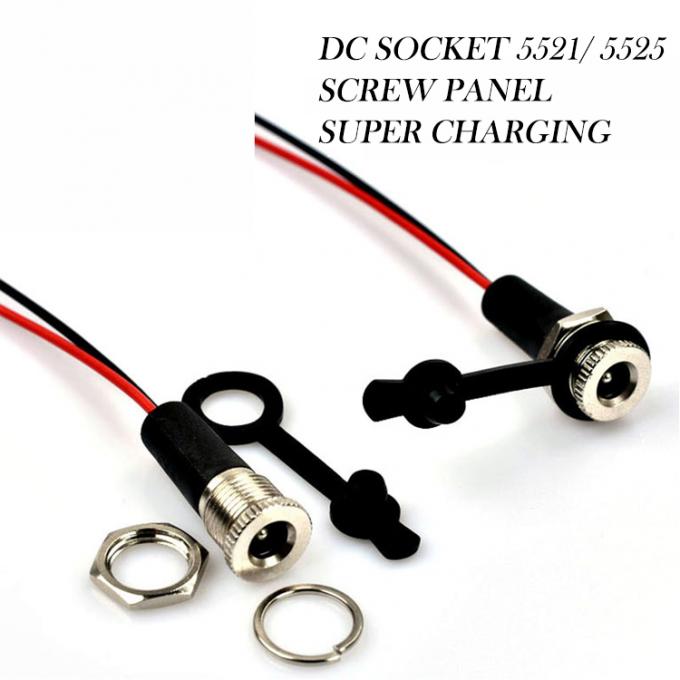 Panel montado con rosca en el enchufe DC Jack femenino 5.5x2.1mm a 2 alambres Cable de extremo de cola de cerdo abierto 3