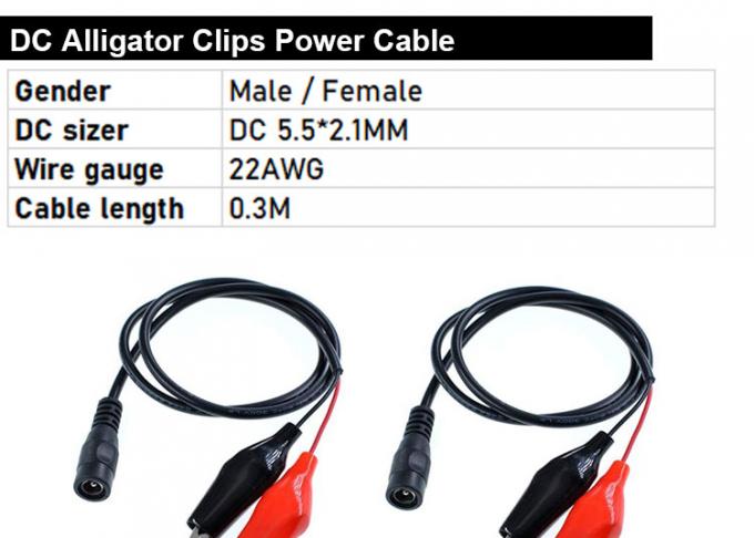30cm DC 5.5x2.1mm Hombre Hembra a doble clip de cocodrilo Cable de suministro de energía DC 0