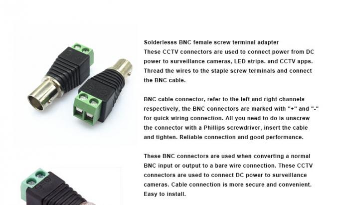 Terminal de tornillo sin soldadura BNC Adaptador de conector femenino masculino para cámara de circuito cerrado de CCTV Monitor de video grabador 0