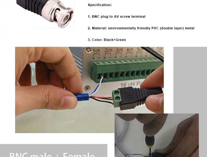 Terminal de tornillo sin soldadura BNC Adaptador de conector femenino masculino para cámara de circuito cerrado de CCTV Monitor de video grabador 1