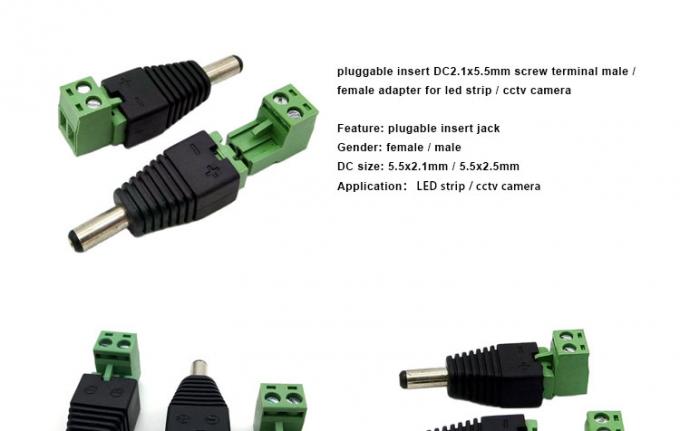 Inserción sin soldadura Hombre Hembra 2.1 X 5.5 mm Jack de conector de corriente continua Adaptador de conector de terminal de alimentación para cámara de circuito cerrado de banda LED 0