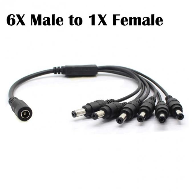 1 a 6 vías 1 Hembra a 6 Hombre 5.5x2.1 mm Cable de distribución de suministro de energía continua para cámara de circuito cerrado LED 4