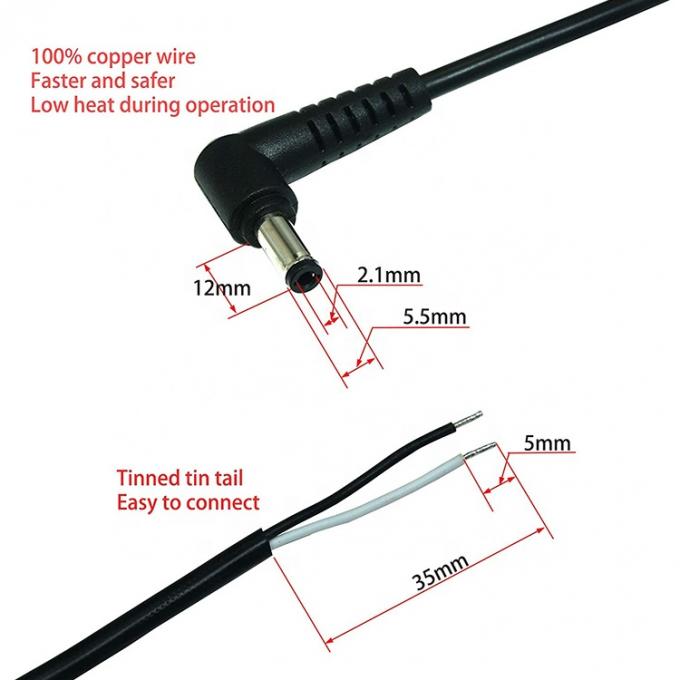 CUSTOM 90 grados Ángel derecho barril de corriente continua Jack macho hembra para abrir cola de cerdo DC cable de carga de energía 4