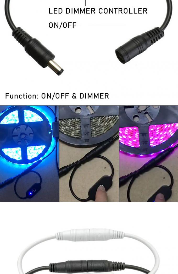12v 24v Controlador táctil de macho a hembra DC 5.5x2.1mm encendido y apagado Interruptor de atenuación para luces de banda LED 2