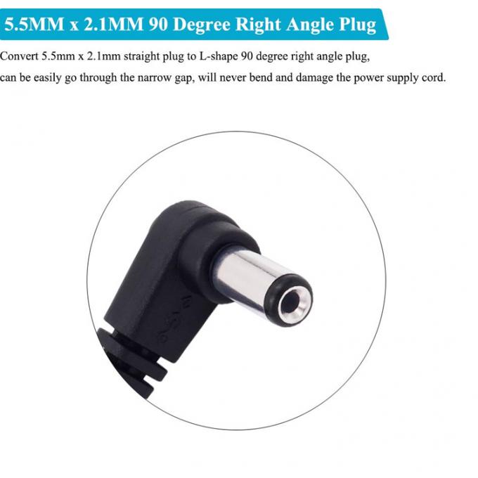 Ángulo de 90 grados Conector masculino a femenino 5.5x2.1mm Jack de barril Cable de extensión de energía DC 4