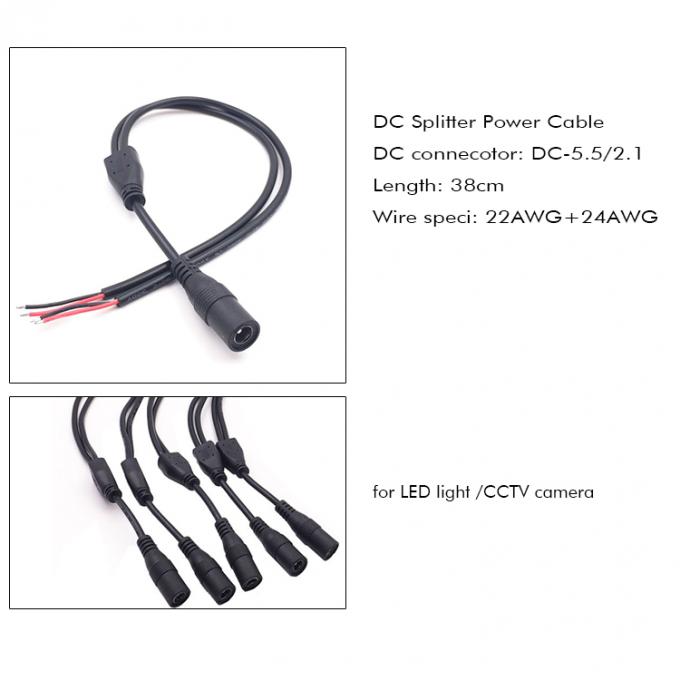 DC Hombre Hembra 5.5x2.1mm Jack Splitter Cable de extensión de energía para luz LED Cámara de circuito cerrado 5