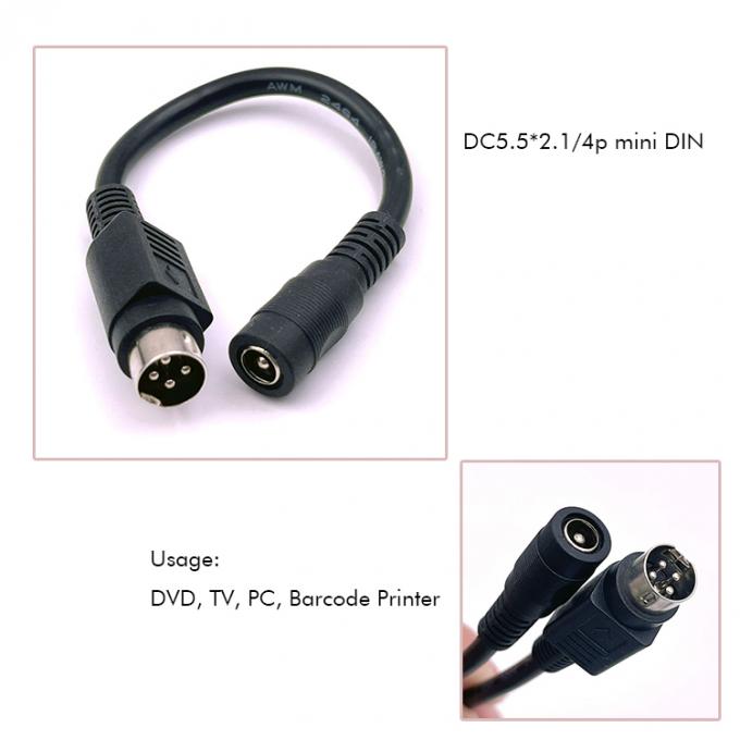 4 pines Mini DIN a DC Jack femenino 5.5x2.1mm Cable de extensión de energía para la cámara DVD TV PC impresora de código de barras 2
