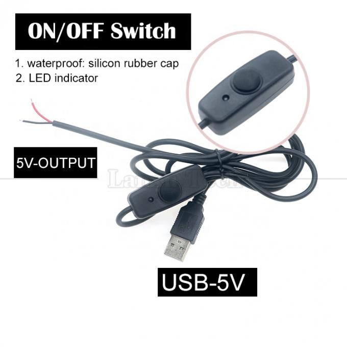 Capa de caucho de silicona impermeable en apagado Push Button Switch 5V USB para abrir cables desnudos de 2 pines Cable final para lámpara de luz LED 0