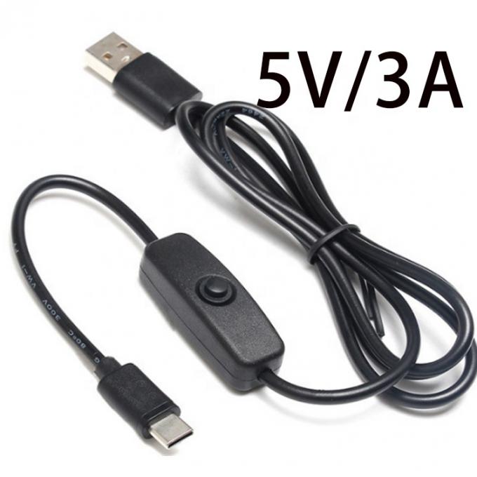1m 5V 3A USB Tipo C Cable de carga con interruptor encendido para Raspberry Pi 1