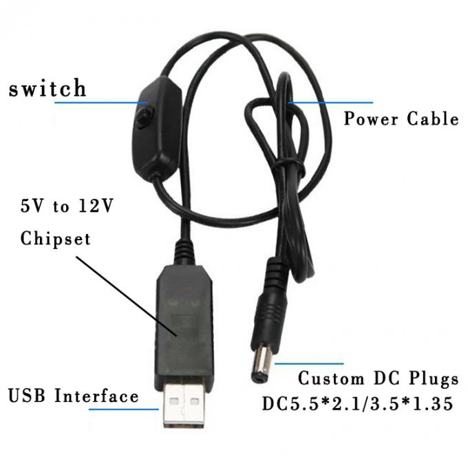 Refuerzo de alta calidad 5V USB a 12V 9V DC 5.5x2.1mm Jack de barril Cargador de energía ON OFF Cable con interruptor para el fan del router LED Strip 1