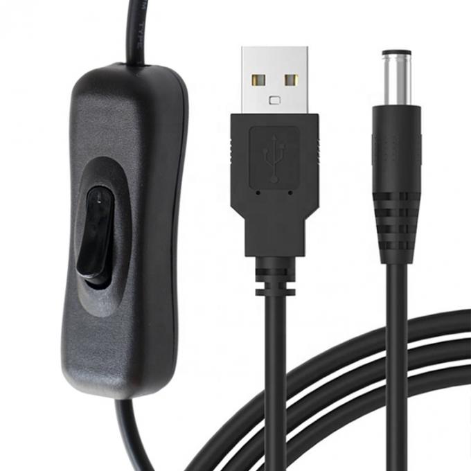 1m 5V USB a DC 5.5x2.1mm Cable de extensión del cargador de energía con interruptor ON OFF para Led 1