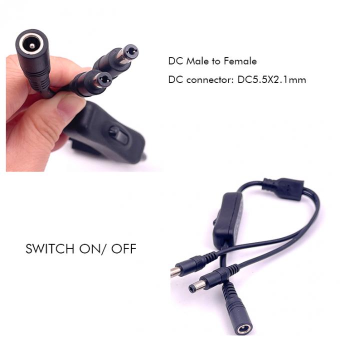 12v Splitter 1 Hembra a 2 Hombres enchufe de corriente continua 5.5x2.1mm encendido y apagado Cable de cable de interruptor para luz de lámpara LED 0