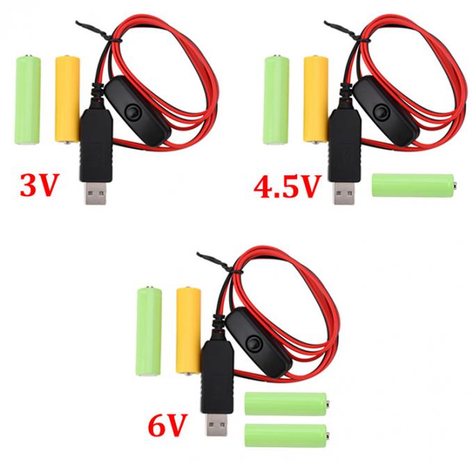1.5v 3v 4.5v 6v LR6 AA LR03 AAA Eliminador de batería Reemplazar USB Switch ON OFF Cable de cargador de energía para juguetes electrónicos de luz LED 0