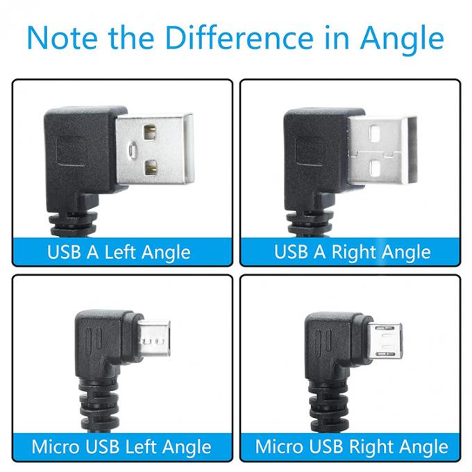 Ángulo USB a la forma de L ángulo izquierdo derecho 90 grados Micro V8 Cable de carga de datos de extensión 2