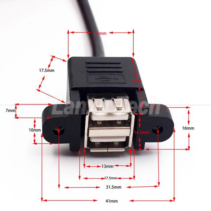 Conector USB doble tipo A de 2 puertos de panel de montaje USB a Dupont 9 Pin Header Conector de cable de alambre 2