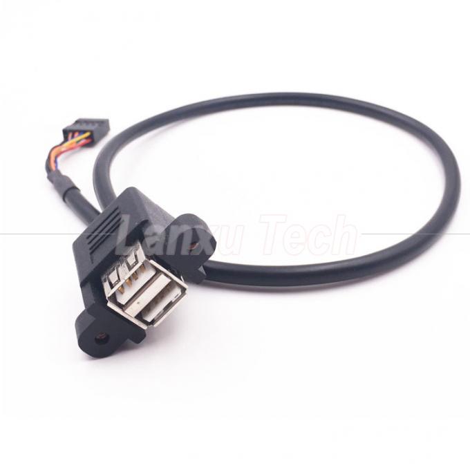 Conector USB doble tipo A de 2 puertos de panel de montaje USB a Dupont 9 Pin Header Conector de cable de alambre 6