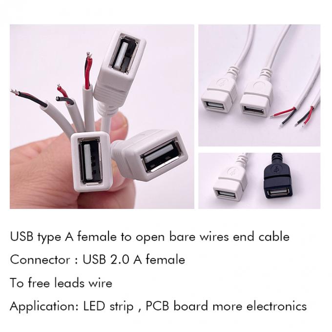 5V USB blanco Femenino para abrir cables desnudos Cables de extremo de cola de cerdo para tira LED 2