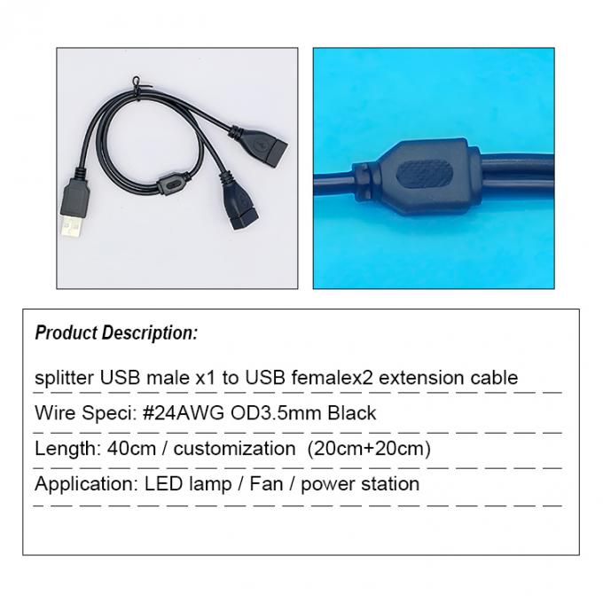 USB 2.0 Un macho a 2 USB doble Jack Y splitter Hub Hábulo de adaptación de cable de extensión de cable de alimentación 1