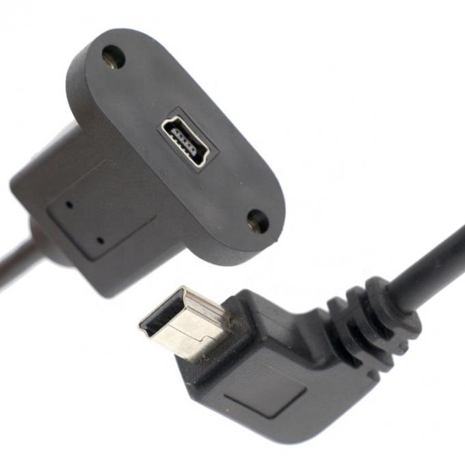 Cerradura de tornillo de 90 grados ángulo derecho de hombre a mujer Mini panel USB cable de extensión de montaje 2