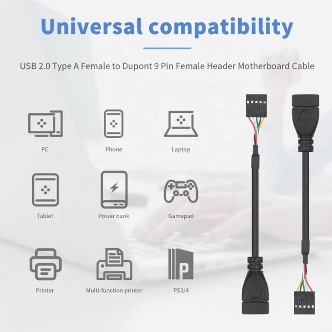 USB Tipo A Femenino a 9 pines Dupont Femenino Cabeza de adaptador de placa base de encabezado 4