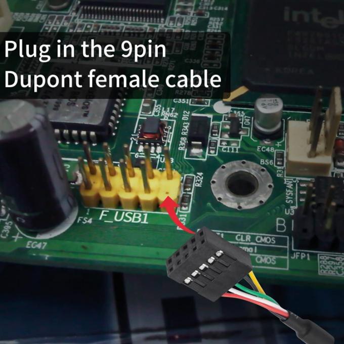 USB Tipo A Femenino a 9 pines Dupont Femenino Cabeza de adaptador de placa base de encabezado 5