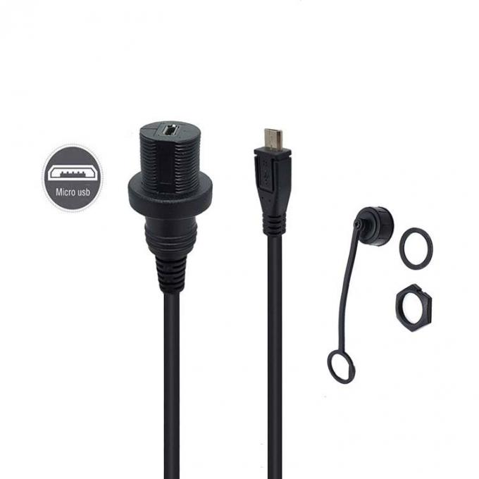 Mini USB macho a Micro USB hembra cable de extensión a prueba de agua con panel de montaje de descarga para automóvil camión barco computadora de motocicleta 0