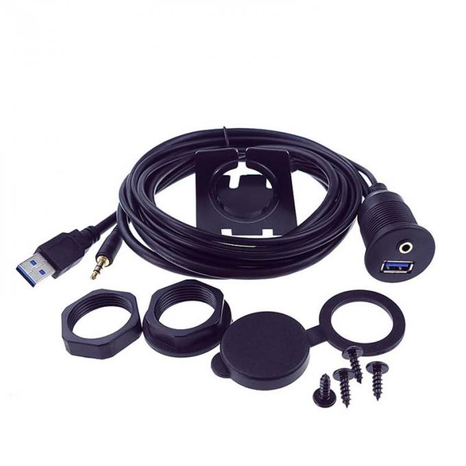 USB 3.0 AUX DC 3.5 Cables de extensión a prueba de agua de hombre a mujer con panel de montaje de descarga para automóviles, camiones, barcos y motocicletas 0