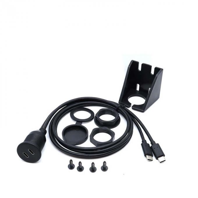 Personalizar doble tipo C macho a hembra cable de extensión a prueba de agua con panel de montaje de chorro para automóvil camión barco computadora de motocicleta 1