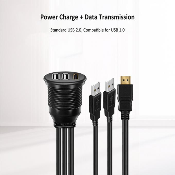 3 puertos USB 2.0 masculino a USB 2.0 femenino cable de extensión impermeable con panel de montaje de descarga para automóviles camiones barcos computadoras de motocicletas 4
