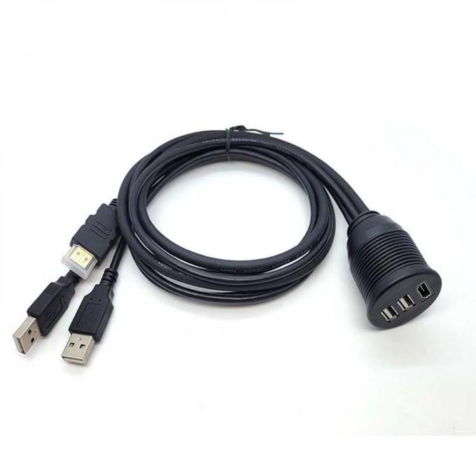 3 puertos USB 2.0 masculino a USB 2.0 femenino cable de extensión impermeable con panel de montaje de descarga para automóviles camiones barcos computadoras de motocicletas 1