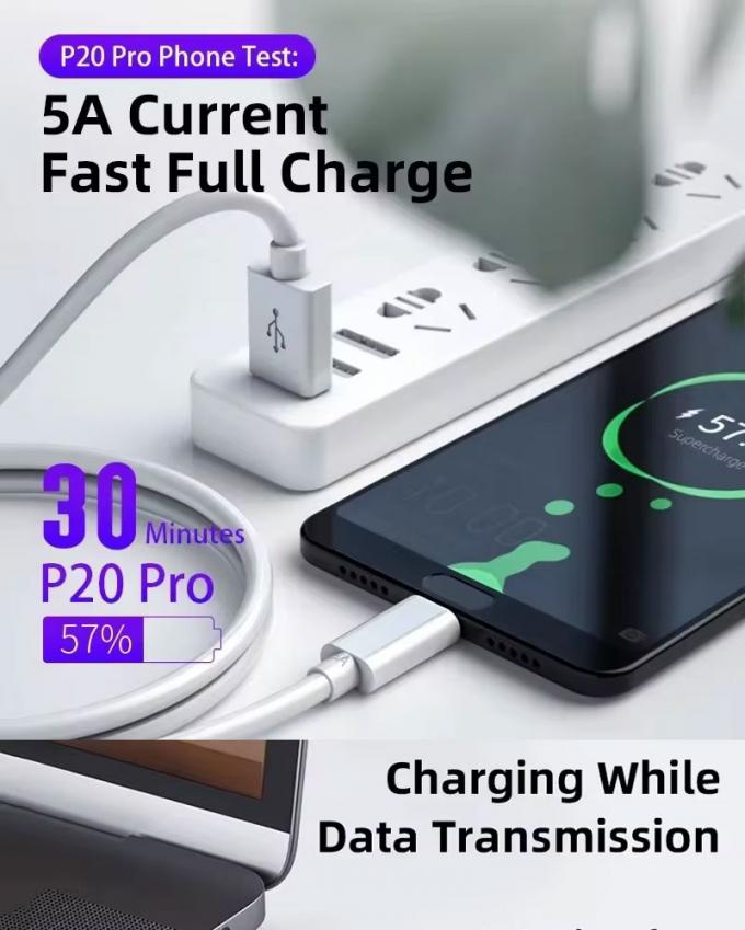 Cable de carga de datos de alta calidad 1M 2M 5A de carga rápida USB a tipo C para teléfono Android Huawei 2