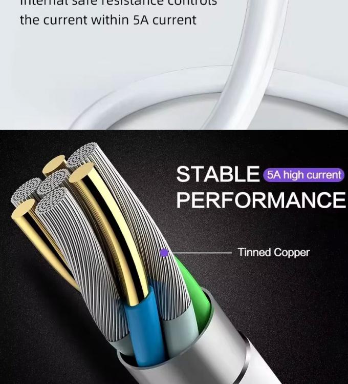 Cable de carga de datos de alta calidad 1M 2M 5A de carga rápida USB a tipo C para teléfono Android Huawei 4