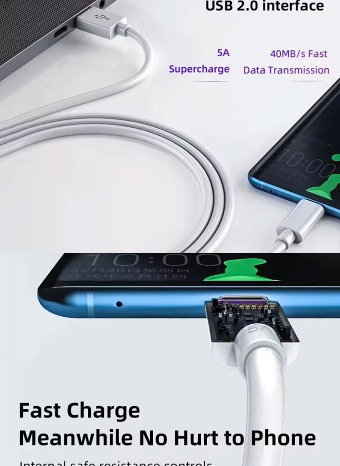 Cable de carga de datos de alta calidad 1M 2M 5A de carga rápida USB a tipo C para teléfono Android Huawei 3