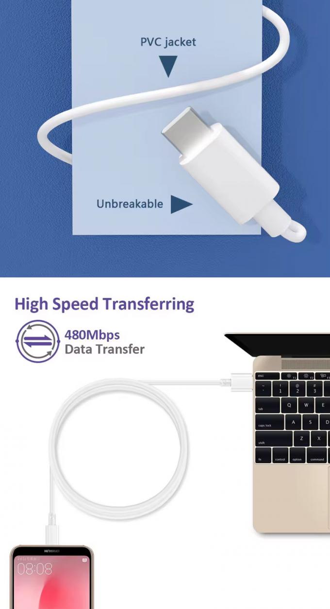 Cable de carga de datos de alta calidad 1M 2M 5A de carga rápida USB a tipo C para teléfono Android Huawei 6