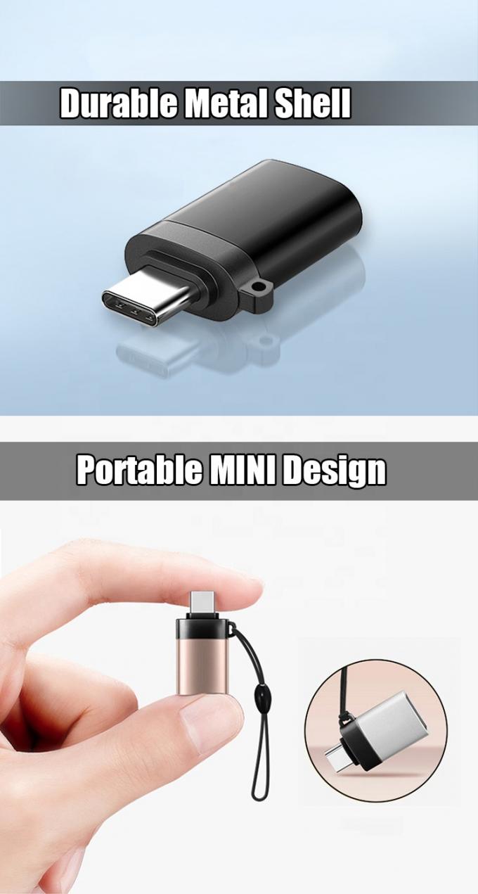 Adaptador portátil Mini Lanyard Shell Metal OTG Tipo C 3.1 Hombre a USB 3.0 Mujer 2