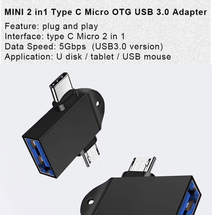 2 en 1 USB3.0 a Micro B Tipo C Convertidor de USB OTG Adaptador para teléfono Android U Disk Mouse 0