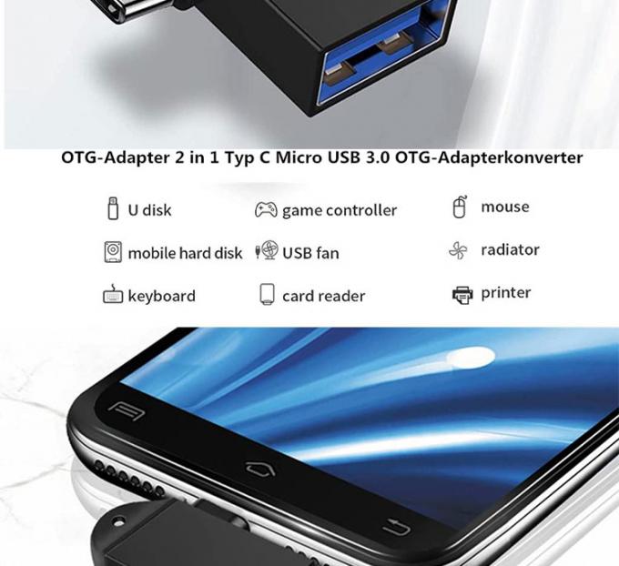 2 en 1 USB3.0 a Micro B Tipo C Convertidor de USB OTG Adaptador para teléfono Android U Disk Mouse 2