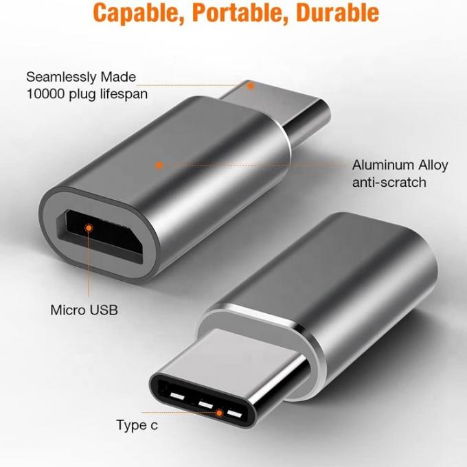 Adaptador de convertidor OTG de conexión y reproducción de metal Shell Micro USB Femenino a Tipo C Hombre 1