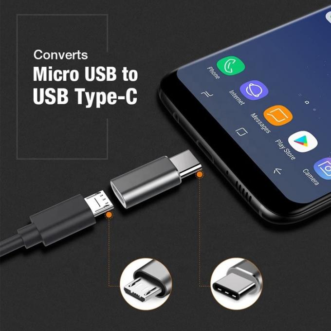 Adaptador de convertidor OTG de conexión y reproducción de metal Shell Micro USB Femenino a Tipo C Hombre 4