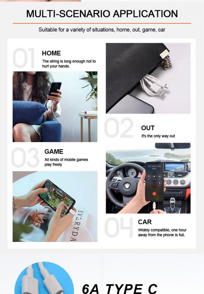 Cable de carga de datos USB de tipo C para teléfonos móviles 6