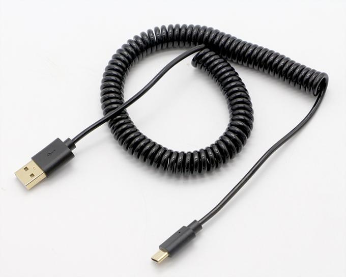 Conectores personalizados de oro 3M de carga rápida de resorte enrollados USB Tipo C Cable de carga de datos 5