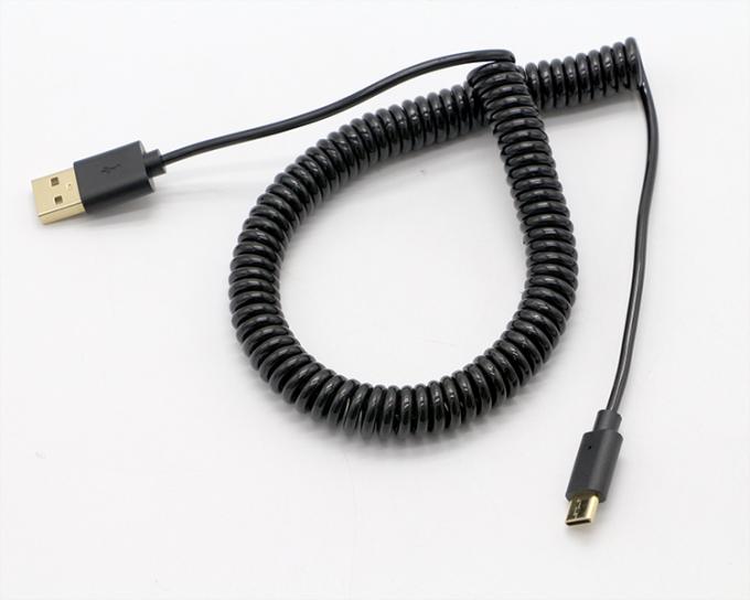 Conectores personalizados de oro 3M de carga rápida de resorte enrollados USB Tipo C Cable de carga de datos 4
