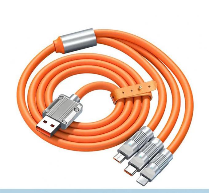 Carga súper rápida 120w 6A Silicón líquido 3 en 1 Multi conectores Micro Tipo C Cable de cargador de datos USB para teléfono móvil 0