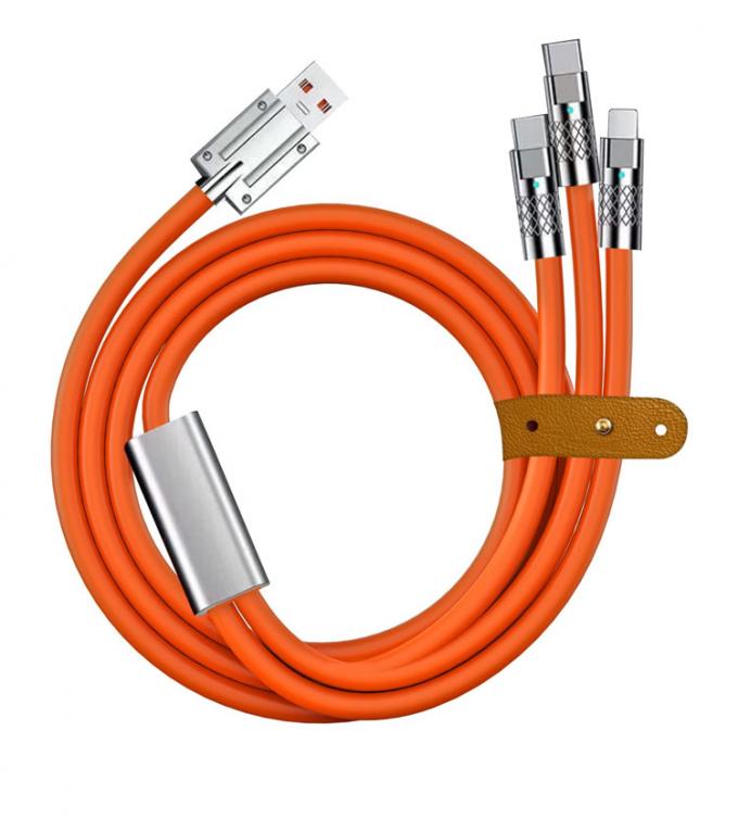 Carga súper rápida 120w 6A Silicón líquido 3 en 1 Multi conectores Micro Tipo C Cable de cargador de datos USB para teléfono móvil 6